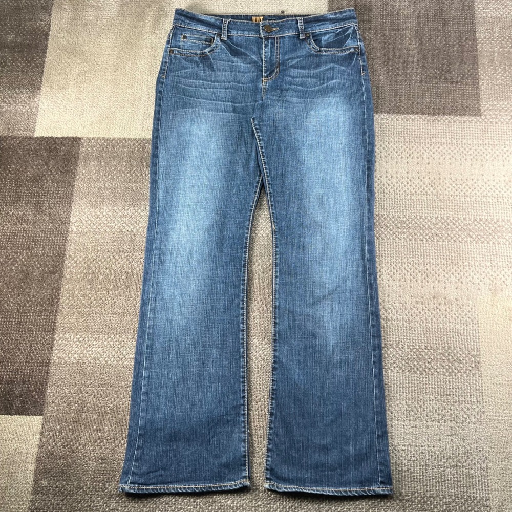 Kut from the Kloth Natalie Bootcut Jeans Medium Wash Blue Flap Pocket Size 10